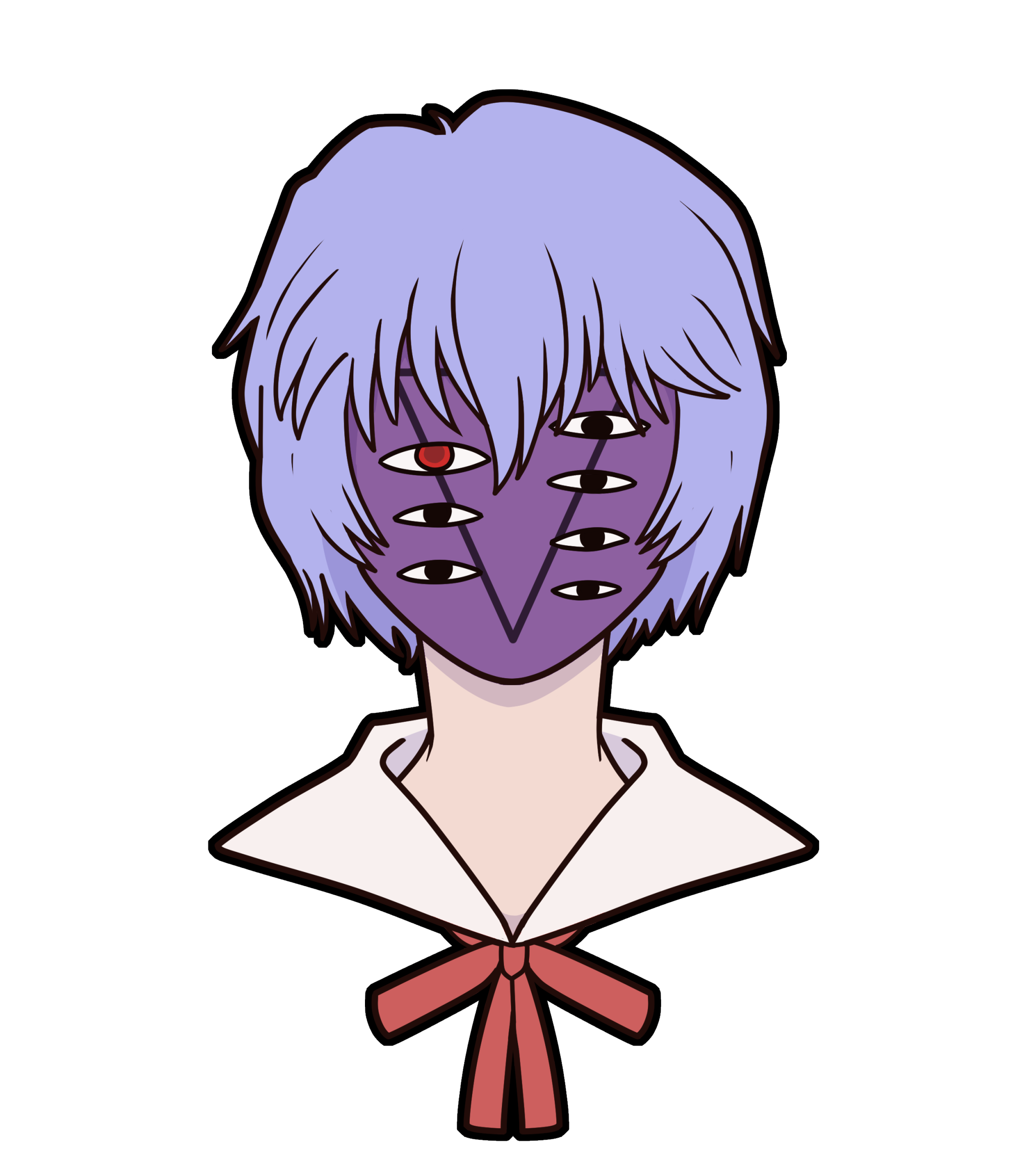 a bust of Rei Ayanami from Evangelion wearing Lilith's mask